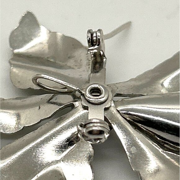 Vintage Silve Tone Brooch & Pendant Orchid With Purple & Clear Rhinestones - Picture 8 of 11